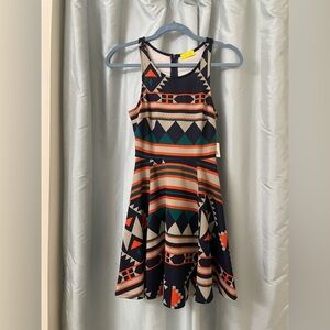 Dee Elle Multicolor Geometric Mini Dress Fit and Flare XS